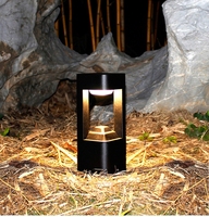 Lampu Taman LED Bollard Modern Tahan Air Tenaga Surya Hitam Abu-abu 3W IP65 Sudut Sorot 360° untuk Hotel, Rumah, dan Luar Ruangan