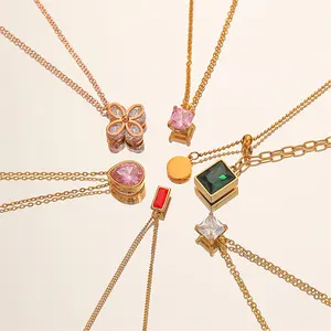 Perhiasan Wanita Emas 18K Gratis Kalung Berkilau Batu Zirkon Mewah Baja Nirkarat Kalung Perhiasan untuk