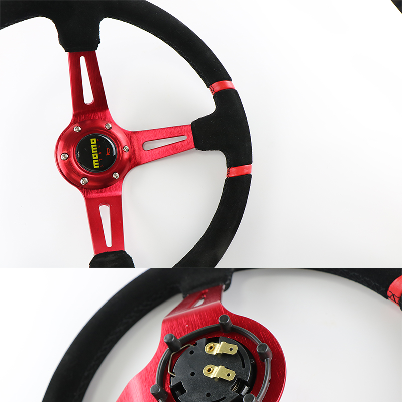 MOMO 14350MMステアリングホイールフロスティングレッドPVC人工皮革