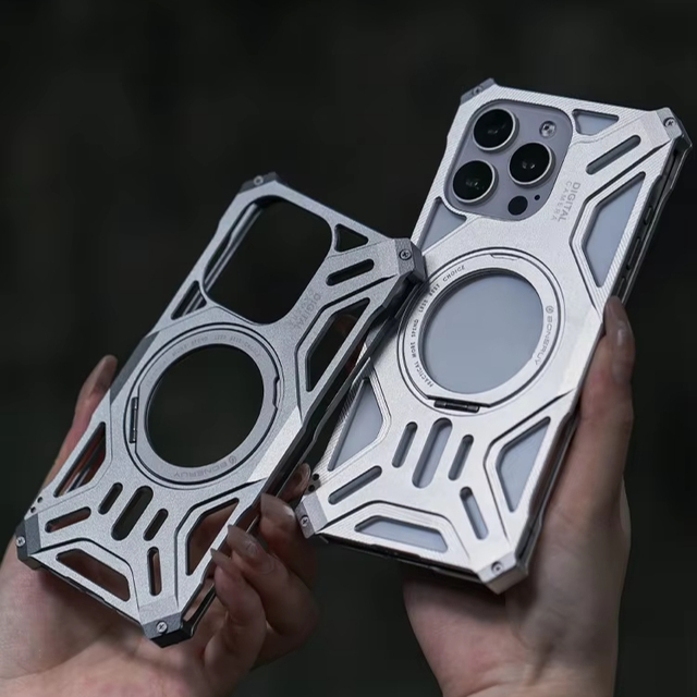 Hot Product Hollow Magnetic Phone Case for iPhone 17 16 14 15 Pro Max Shockproof Armor Bumper With 360 Rotating Hidden Kickstand
