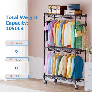Giá để quần áo 3 tầng chắc chắn, có bánh xe, kiểu hiện đại, bằng kim loại, dùng cho phòng ngủ, tủ quần áo, để treo quần áo - Product Image 5