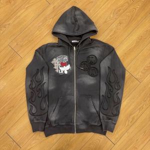 Topshow Streetwear Custom Acid Wash <b>Hoodie</b> Manufacturer Sun Faded French Terry <b>Vintage</b> Distressed Embroidered <b>Zip</b> <b>up</b> <b>Hoodie</b> - Product Image 1