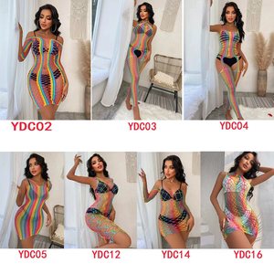 ชุดผ้าดูผ่านความยืดหยุ่นสูงเสื้อผ้าตาข่ายเซ็กซี่แบบใหม่ชุดแถบสีมีรู - Product Image 2
