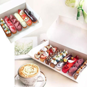 Takeaway Paper Bakery Pastry Eclair Boxes Packaging with Clear Display Window Donut Mini Cake Pie Slice Dessert Treat Boxes