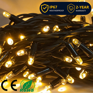 Guirlande lumineuse LED extérieure IP65 jaune chaud, câble en caoutchouc 10M 100 LED, garantie 2 ans, dimmable, pour Noël, jardin, fête, festival - Product Image 1