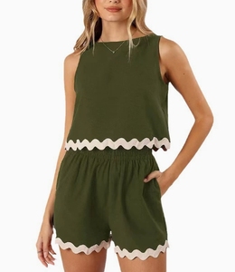Offre Spéciale – Ensemble Deux Pièces Décontracté Femme : Crop Top Manches Bouffantes en Coton et Pantalon Taille Haute Ample - Product Image 6