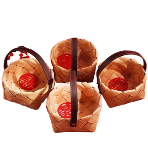 Meilleures ventes indonésiennes, paniers ronds en bambou faits à la main avec un symbole de double bonheur, emblème rouge, cadeau artisanal, décoration - Product Image 1