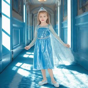 Vestito da <span class=keywords><strong>Elsa</strong></span> per Bambine, Costume da Principessa per Halloween, Travestimento da <span class=keywords><strong>Elsa</strong></span>, Abito Elegante per Compleanno con Accessori - Product Image 4
