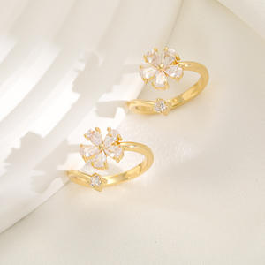 Yuwen Fresh Sweet Flower <b>Ring</b> Fashionable Temperament Zircon Small Style <b>Finger</b> <b>Ring</b> Copper Jewelry Unisex Women's Party - Product Image 2