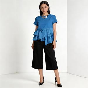 Blusa informal de manga corta con cuello redondo y dobladillo asimétrico con volantes y patchwork en contraste <span class=keywords><strong>para</strong></span> <span class=keywords><strong>mujer</strong></span> - Product Image 1
