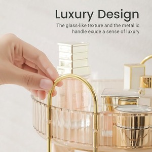 Luxury Cosmetic Storage Rack Transparent Makeup Holder Gold Tone Bathroom Organizer Vanity <b>Display</b> <b>Stand</b> - Product Image 5