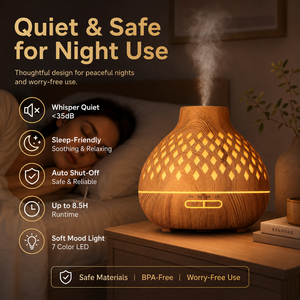 Diffuseur <span class=keywords><strong>d</strong></span>'huiles essentielles silencieux de haute qualité, 400 ml, grain de bois foncé, sans BPA, en PP, <span class=keywords><strong>humidificateur</strong></span> à brume froide pour la maison - Product Image 6