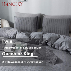 Set copripiumino Seersucker Queen Size 3 pezzi copripiumino strutturato in microfibra lavato Ultra morbido <span class=keywords><strong>grigio</strong></span> scuro con chiusura a cerniera - Product Image 5