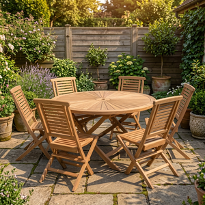 Premium Golden Amber Teak Wood <b>Garden</b> Table <b>Set</b> Space Saving Patio Furniture - Product Image 2
