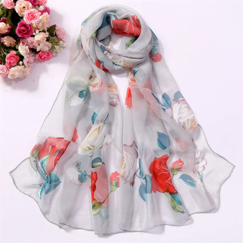Foulards longs en mousseline de soie, 50x160cm, Style Floral, imprimé Floral, écharpe pour femme