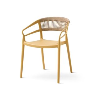 <span class=keywords><strong>Sedia</strong></span> da pranzo impilabile in plastica con braccioli, colore <span class=keywords><strong>senape</strong></span>, schienale in corda intrecciata a mano, per ristorante, esterno, patio, bistrot - Product Image 1