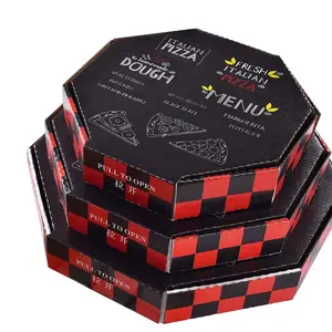 מכירה חמה נייר ייצור קרטון גלי 8 10 12 14 16 אינץ' קופסאות פיצה בצורת מתומן שחור לשימוש במזון