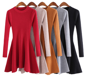 LOGO personalizzato donna inverno girocollo maglia maglia abito abito manica lunga a coste in maglia donna abito pezzo abito Hivernal - Product Image 1