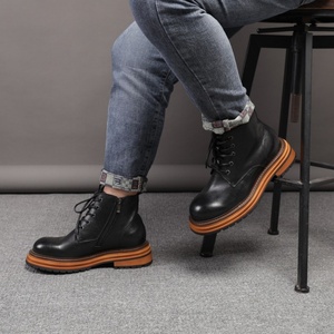 Nouvelles bottes en cuir rétro pour hommes, plateforme, bout rond, bottes à lacets, bottes de marche en plein air - Product Image 5