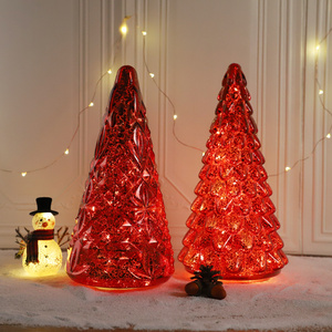 Árbol de Navidad de cristal rojo mercury, árbol de Navidad iluminado, decoración de mesa, Juego de 3 - Product Image 2