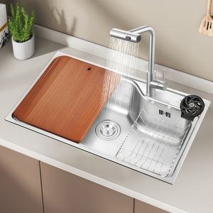 Fregadero de Cocina Integrado de un Solo Tazón Grande, Fregadero de Acero Inoxidable 304 para Lavar Verduras, Tanque de Agua Integrado - Product Image 1