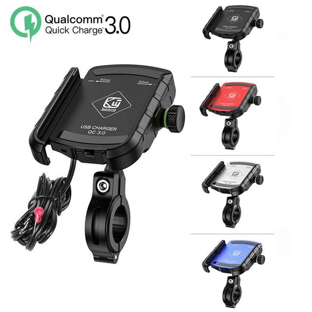 Motorcycle Cell Phone USB QC3.0 Rear-view Mirror Charger 18W Power Output 4.1-6.5 Inch Compatible KD830-C0912 Model 12-24V Input