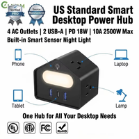 Multiprise intelligente Clieam en gros avec veilleuse, norme américaine, 4 prises, 2 ports USB-A, 1 port PD 18W, concentrateur d'alimentation de bureau