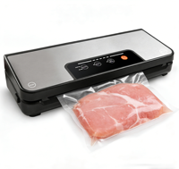 Machine de mise sous vide avec rangement pour rouleaux, bouton PULSE, commande manuelle, lumière LED, bouton mécanique