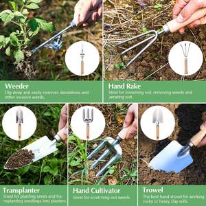 Ensemble de 9 outils de jardinage légers en acier inoxydable avec manche en bois, comprenant une <span class=keywords><strong>pelle</strong></span> de jardin et un sac de rangement pour le jardinage à domicile - Product Image 5