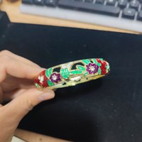 Bracelet jonc ouvert en alliage plaqué or, largeur 1,4 cm, motif floral, pour femme, style palais, inspiré de la mode chinoise Jingtailan