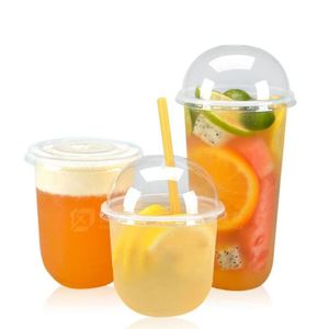 Gobelets jetables personnalisés en plastique à paroi simple en forme de U pour bubble tea, café et boissons à emporter avec couvercles dôme – Vente en gros - Product Image 1