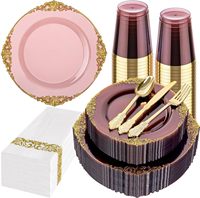 Ensemble de vaisselle pour fête de 175 pièces en or bordeaux pour 25 invités, comprenant 50 assiettes robustes, 75 couverts, 25 serviettes, 25 gobelets
