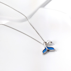 Colliers pendentifs tendance en acier inoxydable CAIOOCHE, queue <span class=keywords><strong>de</strong></span> poisson bleue, perle blanche, collier pour la <span class=keywords><strong>vie</strong></span> quotidienne pour femmes - Product Image 2