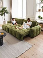 Canapé-lit électrique multifonctionnel style crème, extensible et inclinable, en tissu chenille, pour petit salon