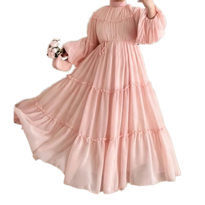 Casual alla moda medio-orientale dolce con pizzo lungo lungo e traspirante in poliestere abiti lunghi fatti a mano - Product Image 1