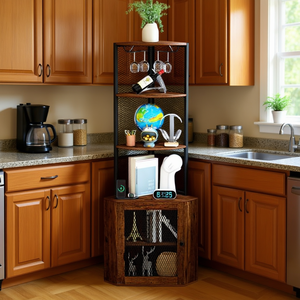 Étagère d'angle à 6 niveaux avec porte vitrée et porte-verres à vin pour cuisine, salon, balcon - Product Image 2