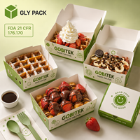 Boîte à gaufres en papier alimentaire personnalisée pour gaufres bulles, glaces et desserts à emporter avec coupelles à sauce