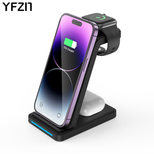 Cargador inalámbrico YFZM 3 en 1, carga rápida PD de 15W para relojes Apple Samsung Huawei Google Fitbit, negro y blanco - Product Image 2