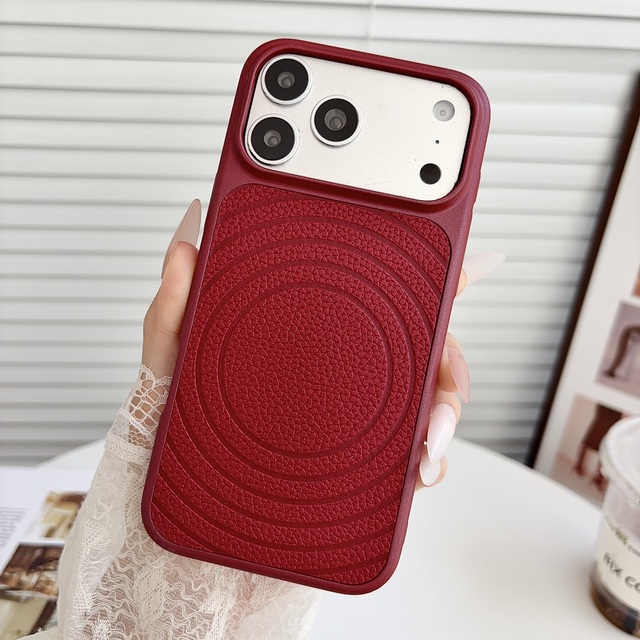 Ripple Lichee Pattern Leather Magnetic Case for iPhone 17 16 15 14 13 12 Pro Max Luxury Hard PC Back Cover