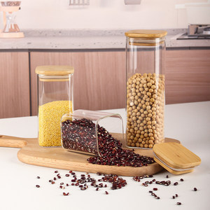 Square glass <b>storage</b> <b>jar</b>, airtight container, <b>kitchen</b> and household grain <b>storage</b> bottle, high borosilicate glass tea canister - Product Image 2