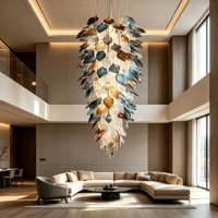 Lustre Moderne de Luxe en Verre Soufflé en Forme de Feuille, Grand Luminaire Suspendu pour Villa à Plafond Haut et Escalier, Vente en Gros OEM ODM