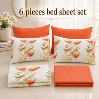 Parure de lit 100% coton 3 places King Size, drap plat, 6 pièces, comprenant 2 taies d'oreiller + 4 taies d'oreiller pour le salon