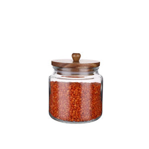 Wholesale Glass Storage Jars with Airtight Acacia Wooden Lid Storage Jar Glass Kitchen