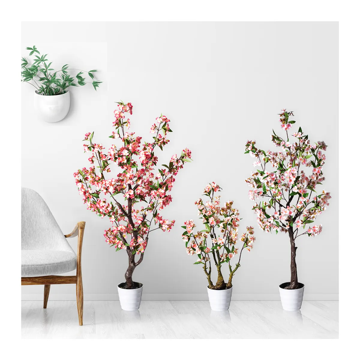 PZ-4-79/PZ-4-80/PZ-4-81 Vertical Garden Real Touch Silk Potted Plant Artificial Pink Flower Tree for House Living Room Decor