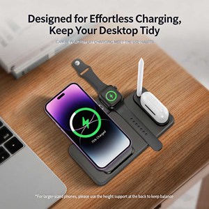 Station de charge sans fil pliable 4-en-1 HiTao, support de charge rapide 15W pour plusieurs appareils, chargeur de bureau portable - Product Image 5