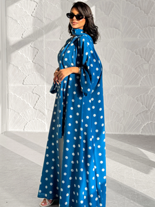 Abaya LEDUO Elegante y Lujosa con Estampado Geométrico de Puntos, Transpirable y Suave de Satén para Eid y Ramadán - Product Image 2