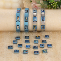 Accessoires de bracelet DIY tendance en acier inoxydable italien bleu avec motif de chat de dessin animé et paysage ciel étoilé, crochet de couture