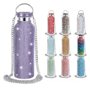 Bouteille d'eau thermique en acier inoxydable portable réutilisable diamant et paillettes strass pour cadeau d'activité de plein air