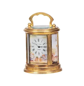 Mini-relógio esmalte em estilo francês, relógio em miniatura, estilo francês, dourado, latão, casual, esmalte, artista, porcelana, com chave de transporte, relógio de viagem