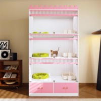 Villa pour chat moderne en verre trempé, respirante, pliable, cage de petite taille pour animaux de compagnie, couleur rose, pour utilisation en intérieur, toutes saisons